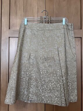Ann Taylor Gold A-Line Skirt with Tonal Leaf Embroidery